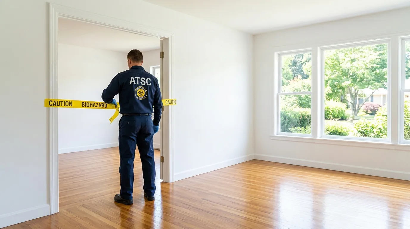 Certified biohazard cleanup crew performing Decomposition Cleanup in Angleton